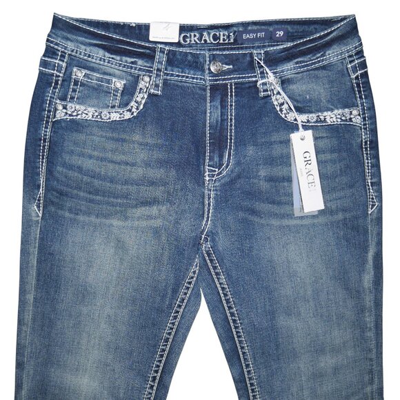 Grace In LA Womens Bootcut Jeans Size 29 x 34 Sequin Western Embroidered NWT - Picture 2 of 12